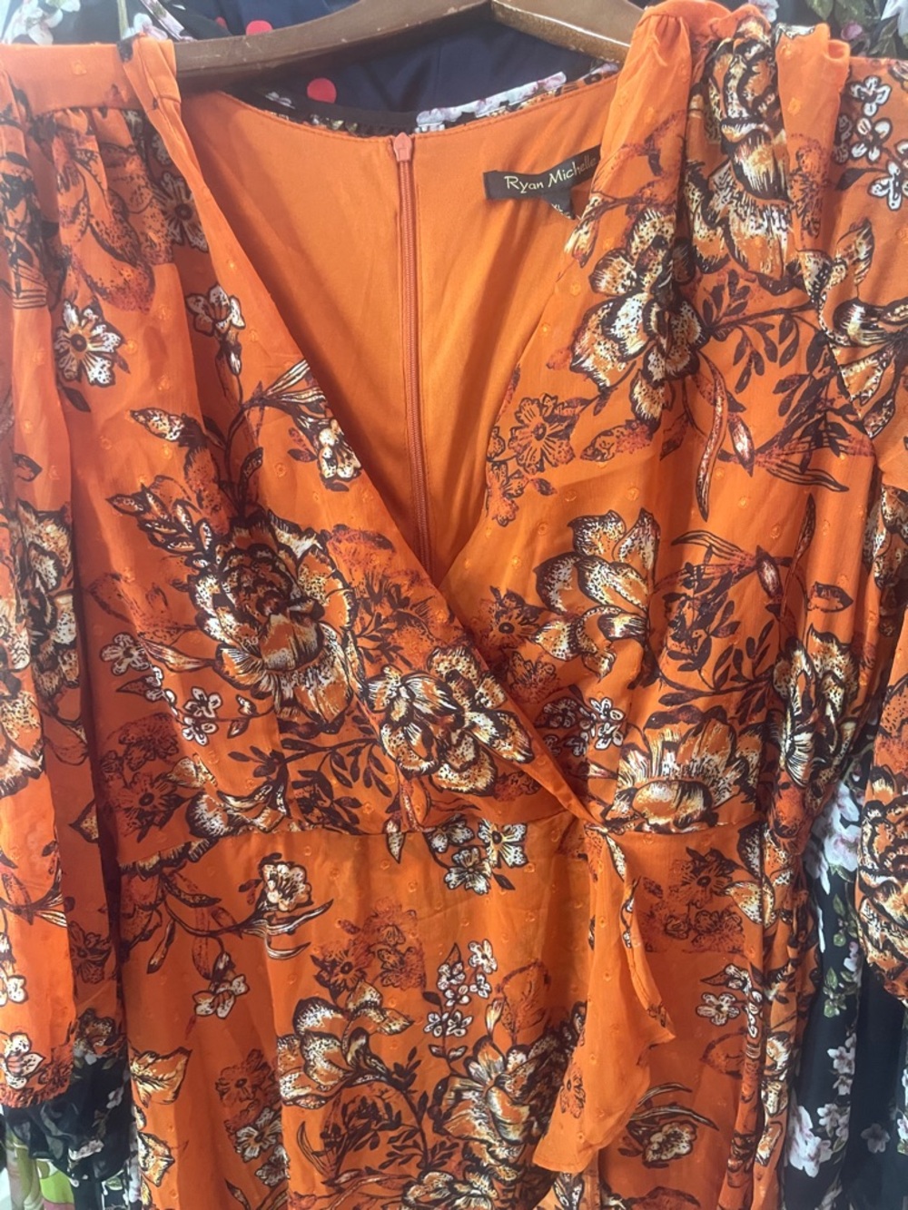 Ryan Michael Orange Floral Midi Dress